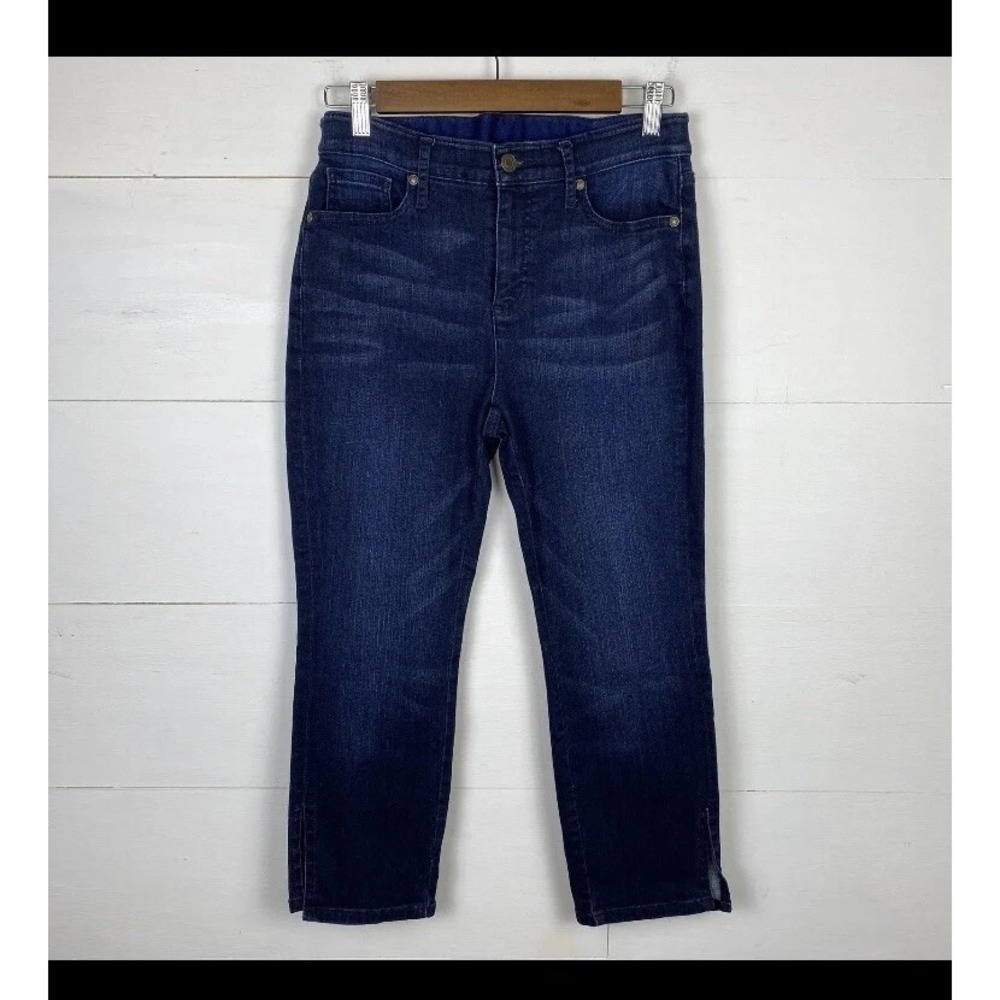 Isaac Mizrahi Live! Jeans 6P Boyfriend Ankle Slit Indigo Wash Ab Elastic Waist